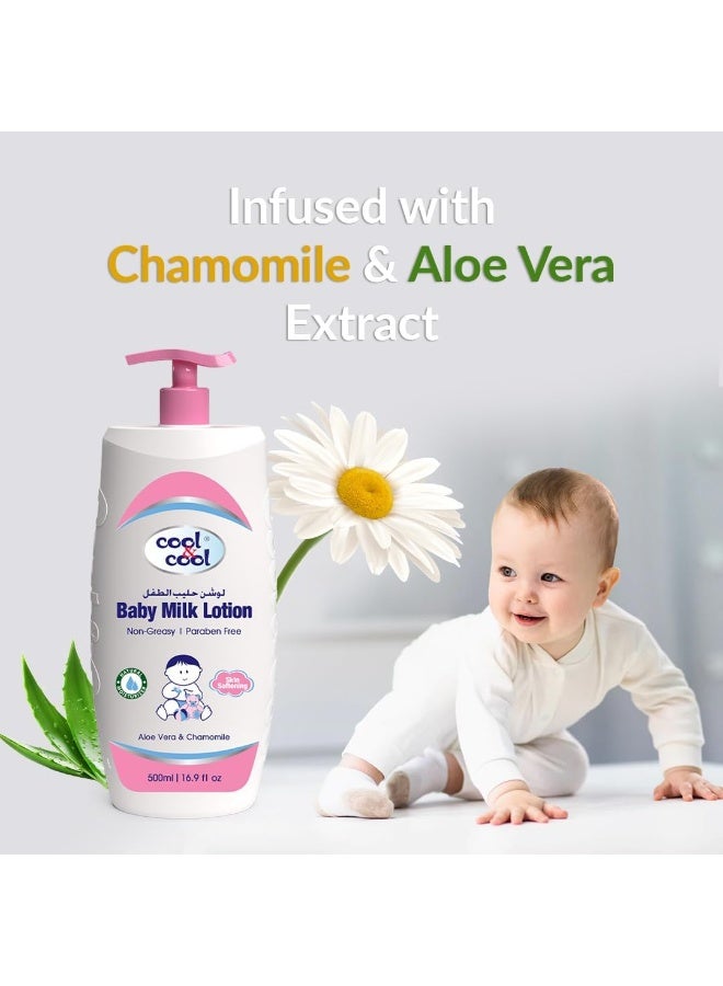Cool & Cool Baby Milk Lotion - 500ML + 250ML - Skin Softening, Non-Greasy, Paraben-Free, Vitamin-E Aloe Vera & Chamomile Extract With Extra Mild Formula 750ML - Image 3